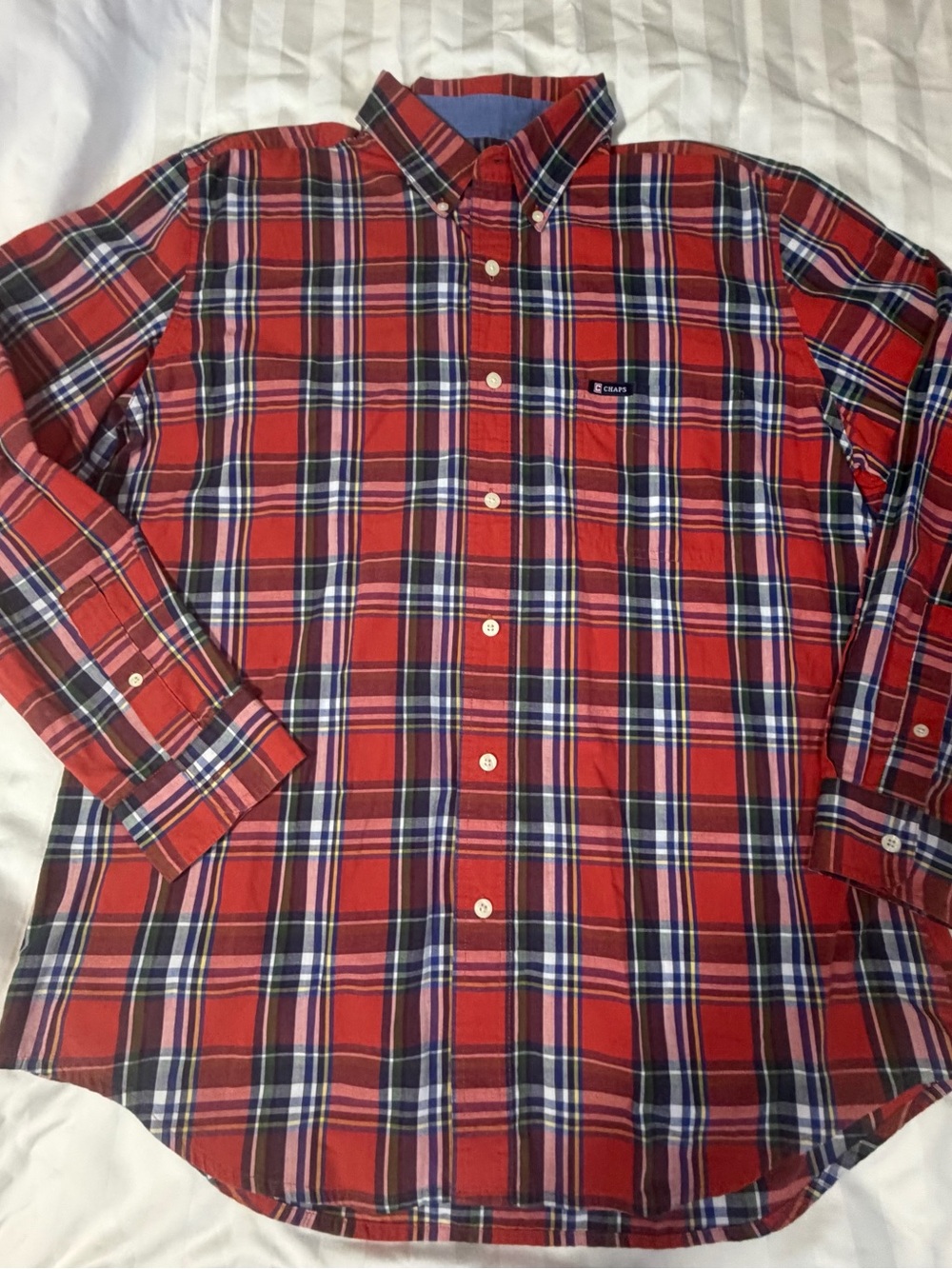 Chaps Ralph Lauren Button Down Shirt Mens Large Red Plaid Long Sleeve Preppy